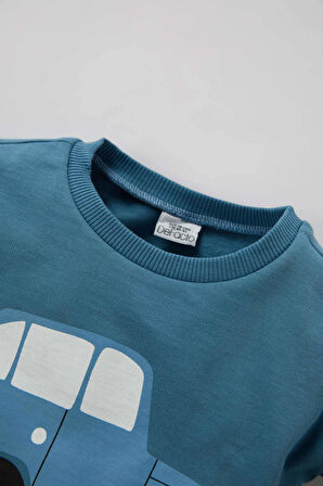 Erkek Bebek Bisiklet Yaka Araç Baskılı Sweatshirt