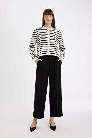 DeFacto Regular Fit Bisiklet Yaka Çizgili Düğmeli Triko Hırka C9051AX24WNER105