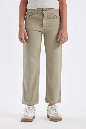 DeFacto Kız Çocuk Straight Fit Düz Geniş Bol Paça Cepli Pamuklu Pantolon C7472A824AUGN497