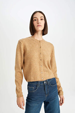 DeFacto Regular Fit Bisiklet Yaka Basic Düz Düğmeli Triko Hırka C9052AX24WNBG474