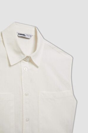 DeFacto Oversize Fit Flamlı Pamuk Kolsuz Gömlek D0358AX24SMWT32