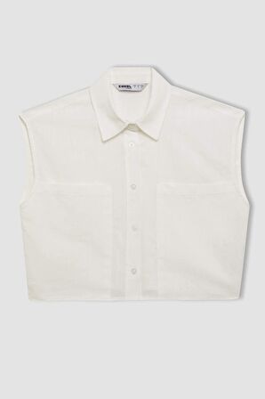 DeFacto Oversize Fit Flamlı Pamuk Kolsuz Gömlek D0358AX24SMWT32