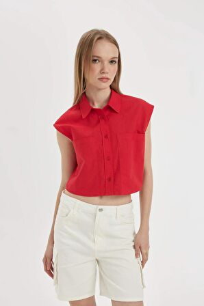 DeFacto Oversize Fit Flamlı Pamuk Kolsuz Gömlek D0358AX24SMRD59