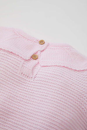 DeFacto Kız Bebek 3'lü Takım Bisiklet Yaka Basic Düz Triko Kazak Beli Lastikli Alt Bere C9763A524WNPN688