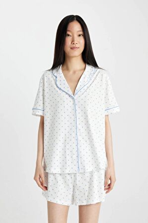 DeFacto Pijama Takımı Regular Fit Desenli Kısa Kollu Üst Şort Altı-Fall in Love D1527AX24SMER98