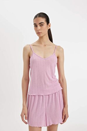 DeFacto Pijama Takım Pamuklu Askılı Pijama Üstü Esnek Beli Şortlu Pijama Altı-Fall in Love A7968AX24HSPN444