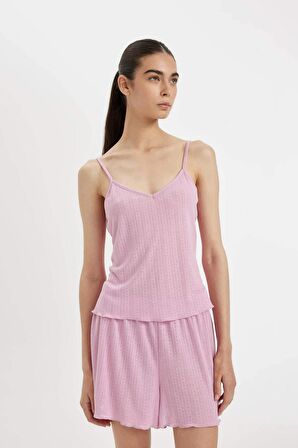 DeFacto Pijama Takım Pamuklu Askılı Pijama Üstü Esnek Beli Şortlu Pijama Altı-Fall in Love A7968AX24HSPN444