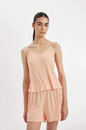 DeFacto Pijama Takım Pamuklu Askılı Pijama Üstü Esnek Beli Şortlu Pijama Altı-Fall in Love A7968AX24HSOG577