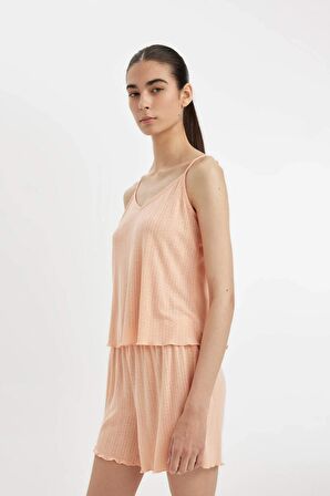 DeFacto Pijama Takım Pamuklu Askılı Pijama Üstü Esnek Beli Şortlu Pijama Altı-Fall in Love A7968AX24HSOG577