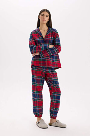 Fall in Love Kareli Uzun Boy Flanel Pijama Alt