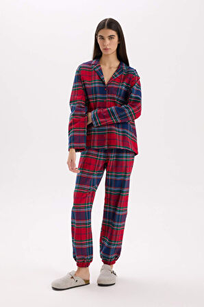 Fall in Love Kareli Uzun Boy Flanel Pijama Alt