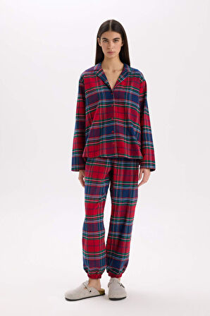 Fall in Love Kareli Uzun Boy Flanel Pijama Alt