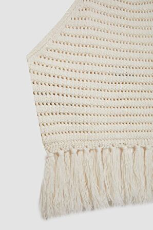 DeFacto Fitted Halter Yaka Kroşe Püsküllü Triko Atlet C9018AX24SMER105