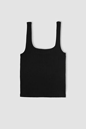 DeFacto Slim Fit Dar Kesim Kare Yaka Fitilli Kaşkorse Atlet X9420AZ24SPBK81