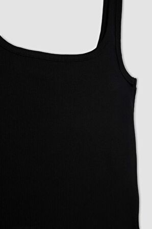 DeFacto Slim Fit Dar Kesim Kare Yaka Fitilli Kaşkorse Atlet X9420AZ24SPBK81