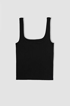 DeFacto Slim Fit Dar Kesim Kare Yaka Fitilli Kaşkorse Atlet X9420AZ24SPBK81