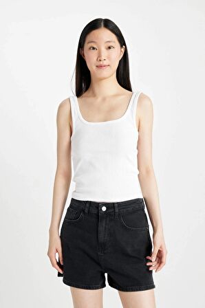 DeFacto Slim Fit Dar Kesim Kare Yaka Fitilli Kaşkorse Atlet X9420AZ24SPWT80