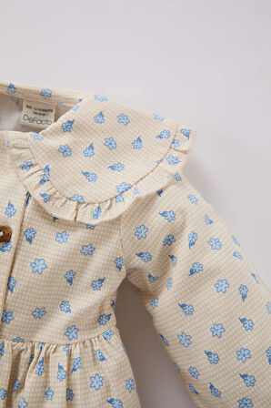 Kız Bebek Çiçekli Uzun Kollu Twill Elbise