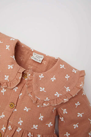 DeFacto Kız Bebek Çiçekli Uzun Kollu Müslin Elbise D9571A525SPBN564