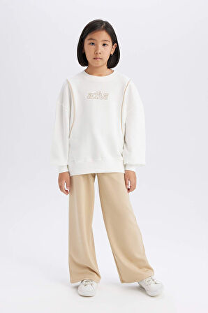 DeFacto Kız Çocuk Oversize Geniş Kalıp Bisiklet Yaka Baskılı Sweatshirt D9784A825SPER105