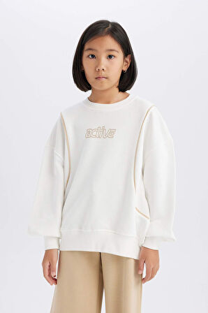 DeFacto Kız Çocuk Oversize Geniş Kalıp Bisiklet Yaka Baskılı Sweatshirt D9784A825SPER105