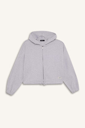 DeFacto Coool Loose Fit Basic Düz Kapüşonlu Fermuarlı Sweatshirt  E1464AX24WNGR210