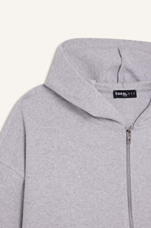 DeFacto Coool Loose Fit Basic Düz Kapüşonlu Fermuarlı Sweatshirt  E1464AX24WNGR210
