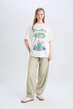 Coool Rick and Morty Oversize Geniş Kalıp Bisiklet Yaka Baskılı Kısa Kollu Tişört