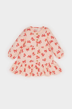 DeFacto Kız Bebek Fiyonk Desenli Uzun Kollu Twill Elbise D9564A525SPPN212