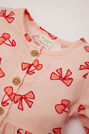 DeFacto Kız Bebek Fiyonk Desenli Uzun Kollu Twill Elbise D9564A525SPPN212