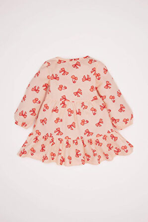 DeFacto Kız Bebek Fiyonk Desenli Uzun Kollu Twill Elbise D9564A525SPPN212