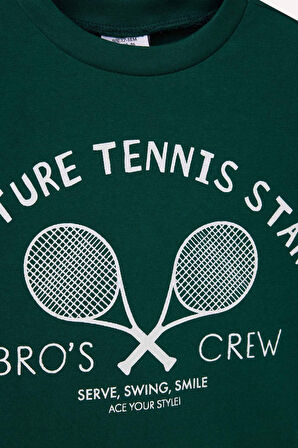 Erkek Bebek Bisiklet Yaka Baskılı Kısa Kollu Tişört 