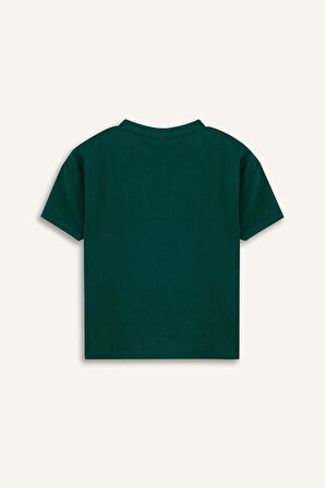 Erkek Bebek Bisiklet Yaka Baskılı Kısa Kollu Tişört 