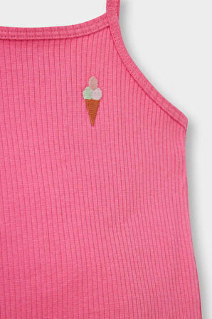 Kız Bebek 2'li Takımı Baskılı Askılı Fitilli Kaşkorse Atlet Esnek Belli Tayt