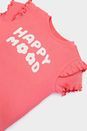 Kız Bebek 2'li Takım Baskılı Kısa Kollu Fitilli Kaşkorse Tişört Beli Lastikli Alt