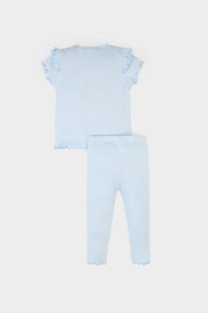 DeFacto Kız Bebek 2'li Takım Baskılı Kısa Kollu Fitilli Kaşkorse Tişört Beli Lastikli Alt A0457A525SMBE343