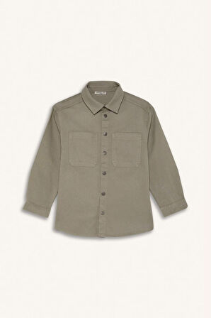 Erkek Çocuk Oversize Geniş Kalıp Polo Yaka Twill Uzun Kollu Gömlek