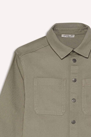 Erkek Çocuk Oversize Geniş Kalıp Polo Yaka Twill Uzun Kollu Gömlek