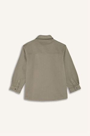 Erkek Çocuk Oversize Geniş Kalıp Polo Yaka Twill Uzun Kollu Gömlek