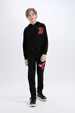 DeFacto Erkek Çocuk NBA Wordmark Kapüşonlu İçi Yumuşak Tüylü Sweatshirt D7900A824WNBK81