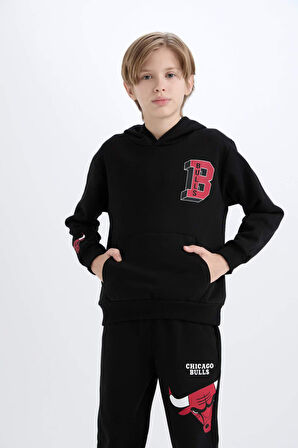DeFacto Erkek Çocuk NBA Wordmark Kapüşonlu İçi Yumuşak Tüylü Sweatshirt D7900A824WNBK81