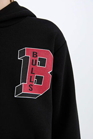 DeFacto Erkek Çocuk NBA Wordmark Kapüşonlu İçi Yumuşak Tüylü Sweatshirt D7900A824WNBK81