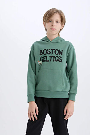 DeFacto Erkek Çocuk NBA Boston Celtics Kapüşonlu İçi Yumuşak Tüylü Sırt Baskılı Sweatshirt D8020A824WNGN757