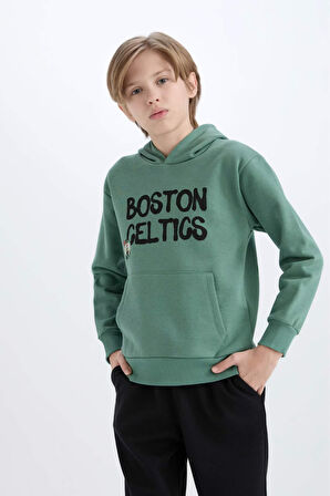 DeFacto Erkek Çocuk NBA Boston Celtics Kapüşonlu İçi Yumuşak Tüylü Sırt Baskılı Sweatshirt D8020A824WNGN757