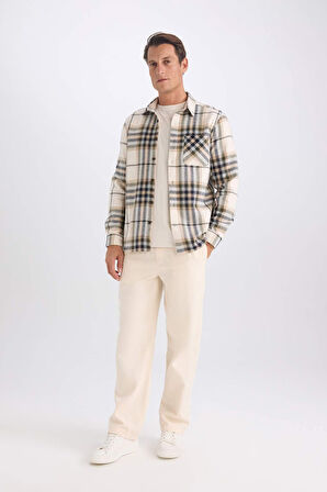 DeFacto Regular Fit Polo Yaka Kareli Flanel Uzun Kollu Gömlek E2763AX24WNBG193