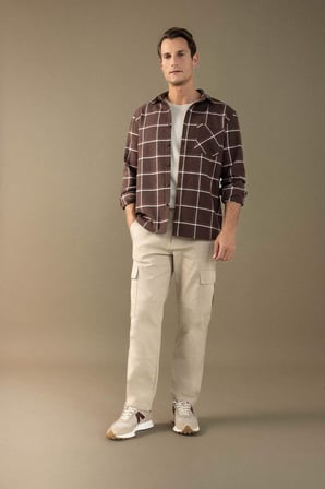 DeFacto Regular Fit Polo Yaka Kareli Flanel Uzun Kollu Gömlek E2763AX24WNBN336