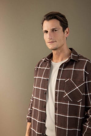 DeFacto Regular Fit Polo Yaka Kareli Flanel Uzun Kollu Gömlek E2763AX24WNBN336