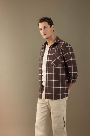 DeFacto Regular Fit Polo Yaka Kareli Flanel Uzun Kollu Gömlek E2763AX24WNBN336