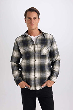 DeFacto Regular Fit Polo Yaka Kareli Flanel Uzun Kollu Gömlek E2763AX24WNNV64