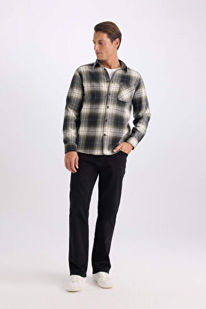 DeFacto Regular Fit Polo Yaka Kareli Flanel Uzun Kollu Gömlek E2763AX24WNNV64